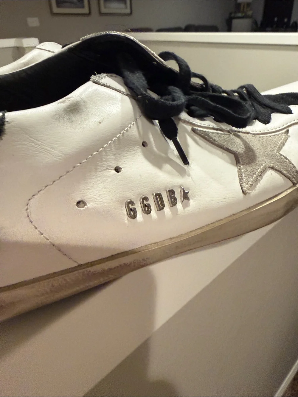 Golden Goose White Leather Sneakers with Black Toe and Silver Star - Picture 4 of 6
